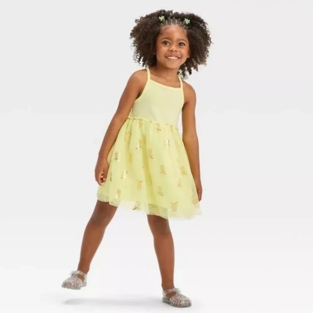 Toddler Girls' Pineapple Tulle Dress - Cat & Jack Yellow 18M